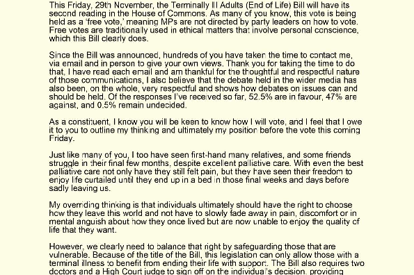 Assisted dying letter